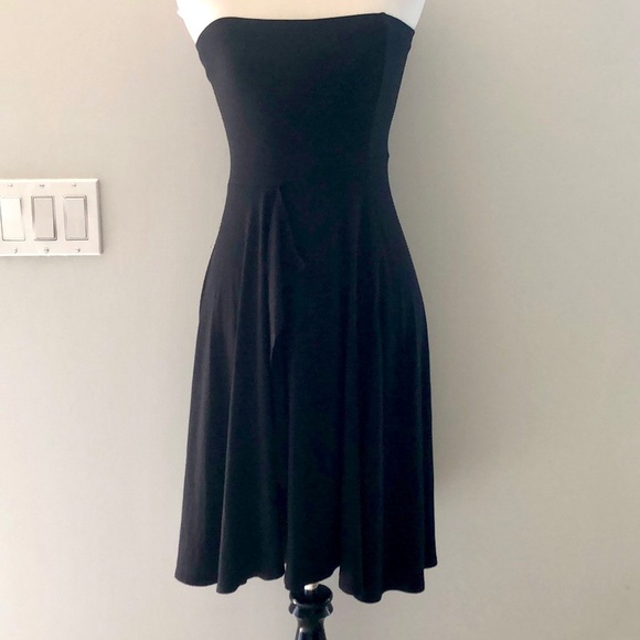 Ann Taylor Black Strapless Vertical Front Ruffle Dress size XS - Picture 2 of 12